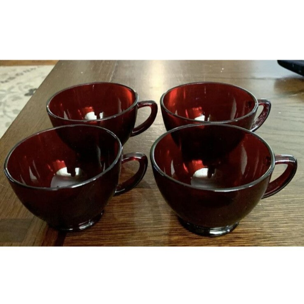 Anchor Hocking Set of 4 Vintage Royal Ruby Red Glass Coffee Tea Punch Cups 4 Oz